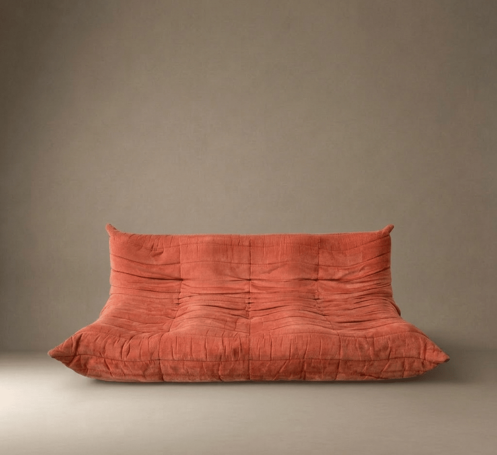 Ligne Roset Three Seater Orange Alcantara Togo Sofa - Opulent Seating