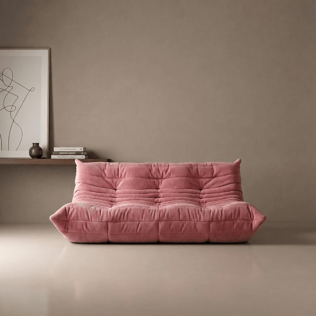 Ligne Roset Three Seater Togo Sofa in Pink Corduroy - Opulent Seating