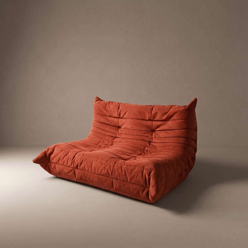 Ligne Roset Togo 2 Seater Sofa in Orange Alcantara by Michel Ducaroy - Opulent Seating