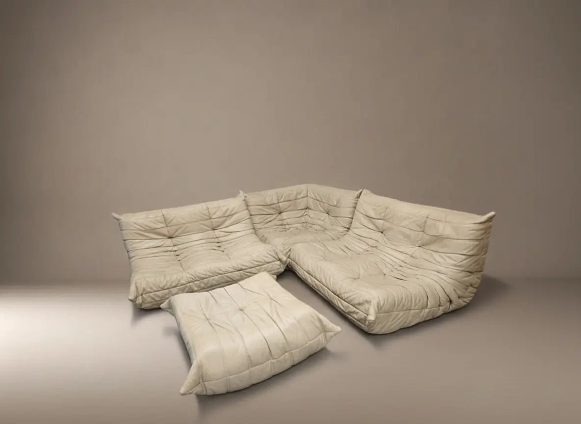 Ligne Roset Togo: Rare 1970s First Edition Four - Piece Set in Original Beige Leather - Opulent Seating