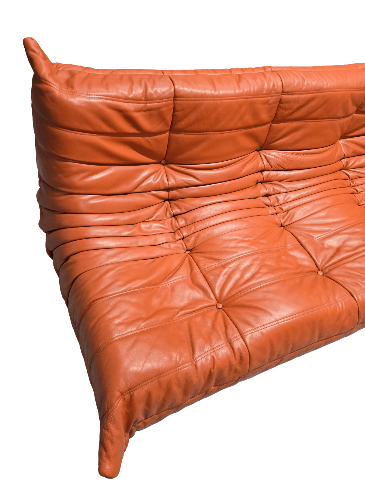 Ligne Roset Togo Three-Seater in Vibrant Orange Leather – A Modern Design Masterpiece - Opulent Seating
