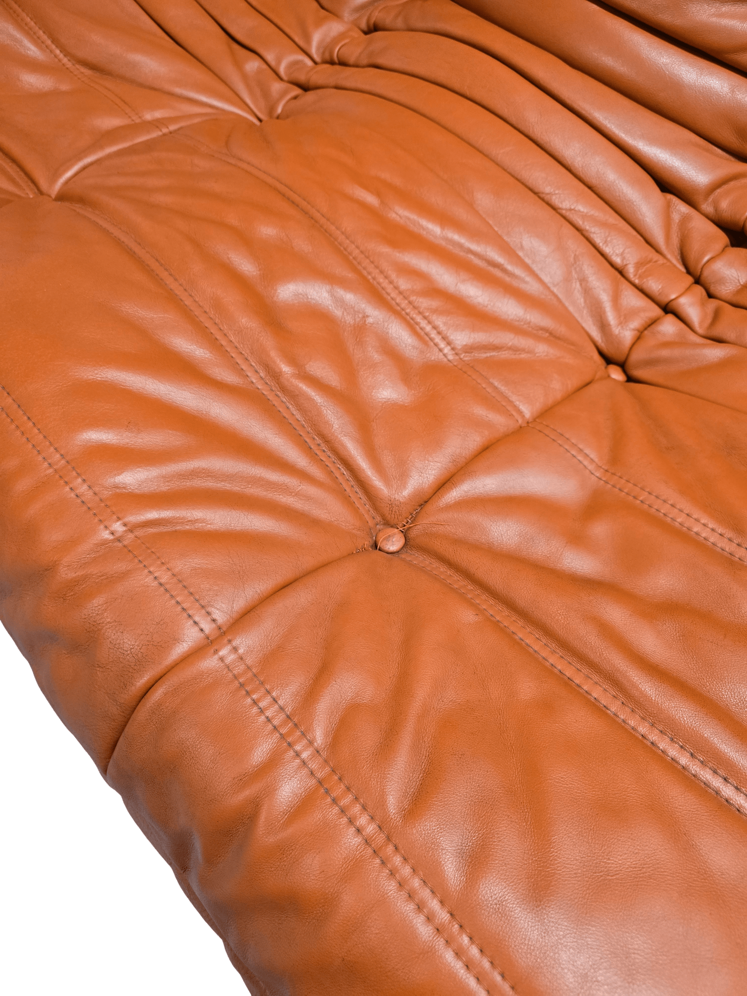 Ligne Roset Togo Three - Seater in Vibrant Orange Leather – A Modern Design Masterpiece - Opulent Seating