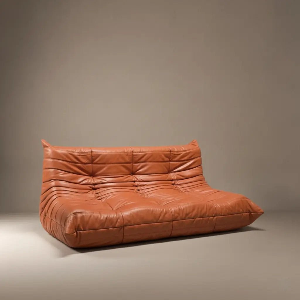 Ligne Roset Togo Three - Seater in Vibrant Orange Leather – A Modern Design Masterpiece - Opulent Seating