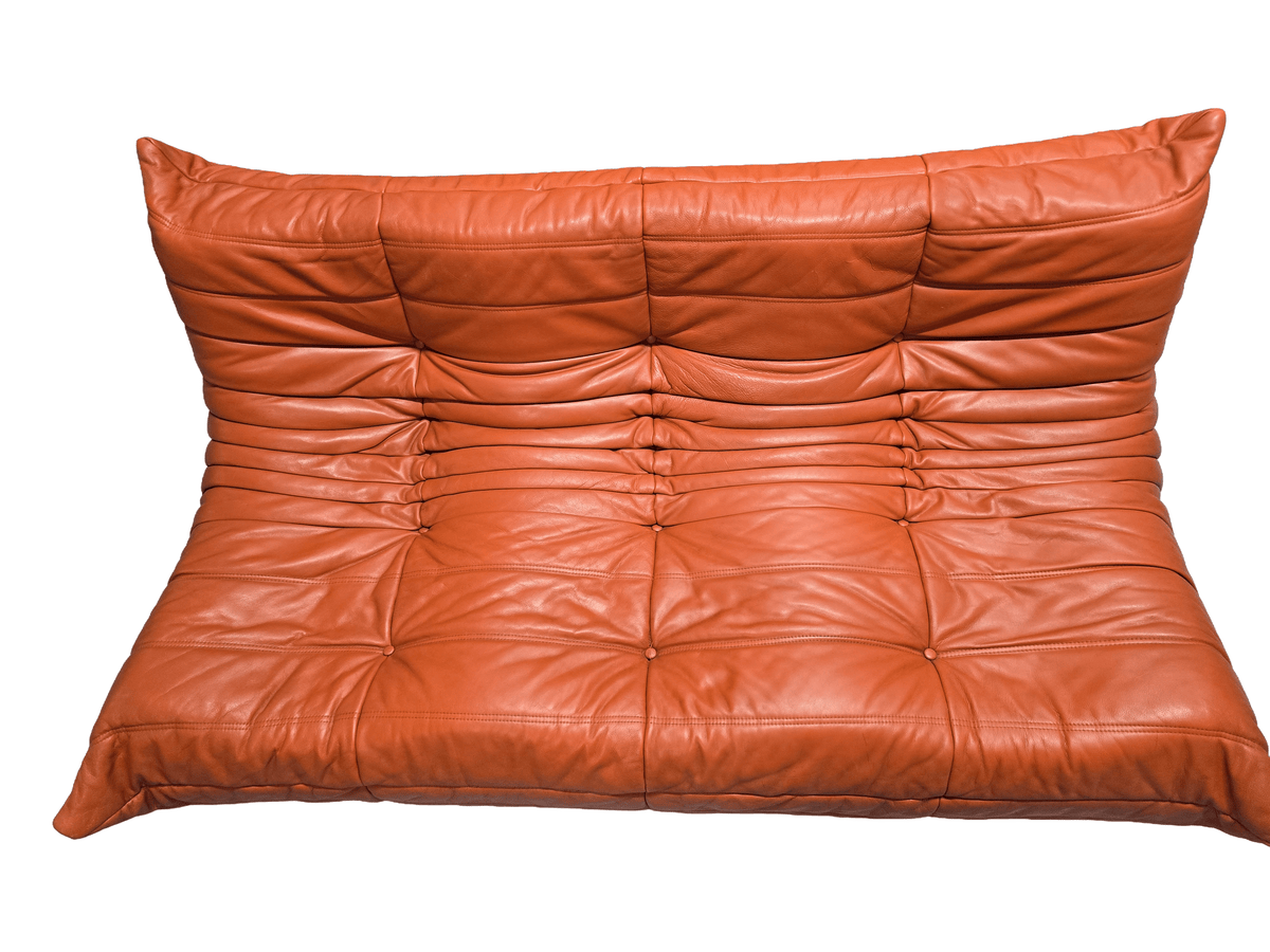 Ligne Roset Togo Three-Seater in Vibrant Orange Leather – A Modern Design Masterpiece - Opulent Seating