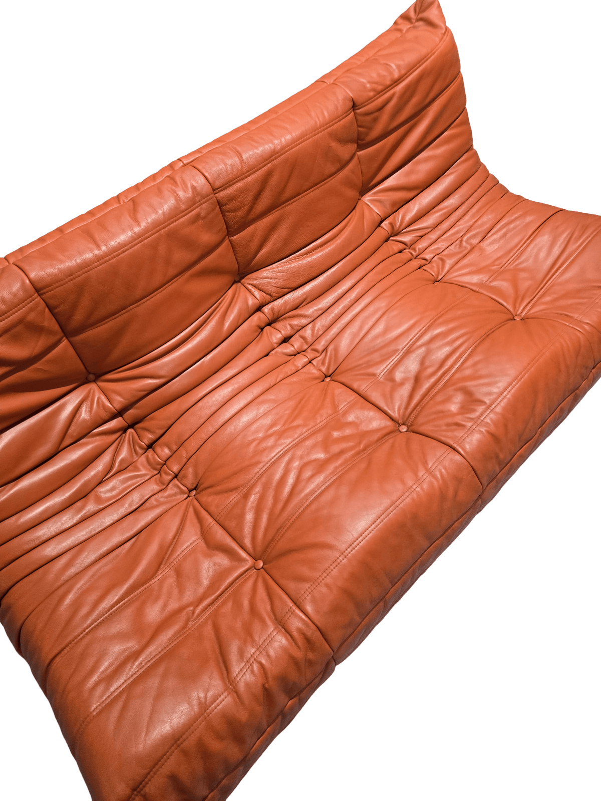 Ligne Roset Togo Three-Seater in Vibrant Orange Leather – A Modern Design Masterpiece - Opulent Seating