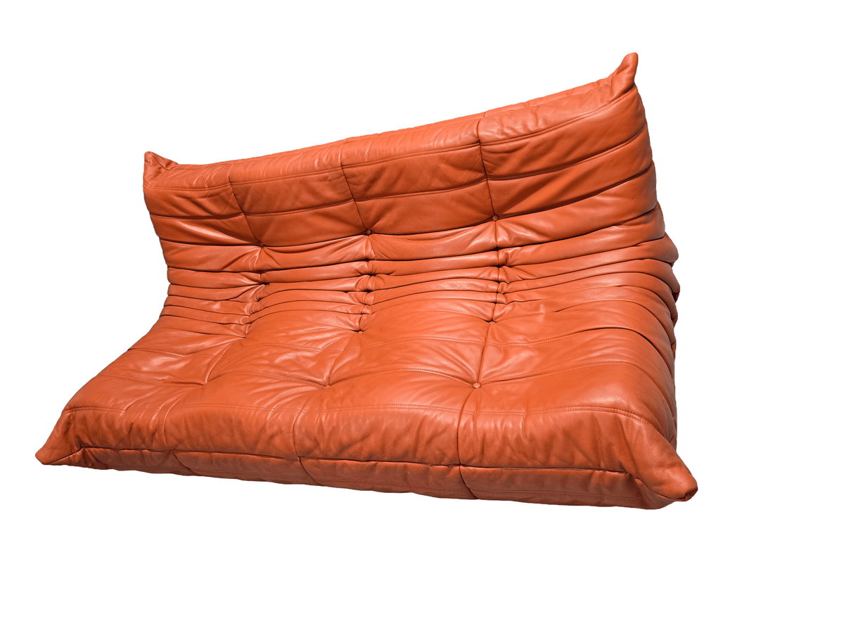 Ligne Roset Togo Three-Seater in Vibrant Orange Leather – A Modern Design Masterpiece - Opulent Seating