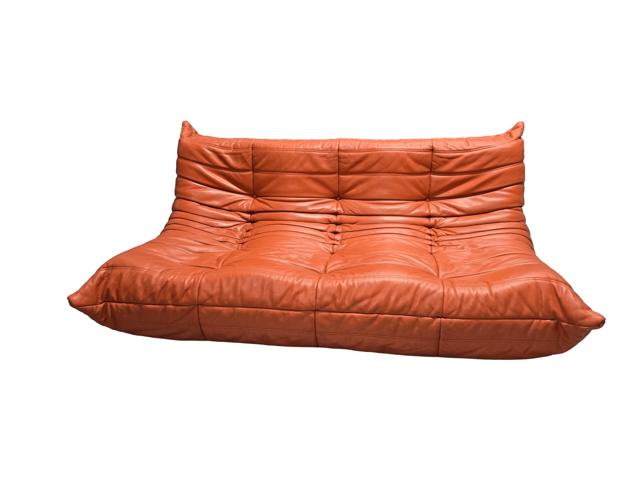 Ligne Roset Togo Three - Seater in Vibrant Orange Leather – A Modern Design Masterpiece - Opulent Seating