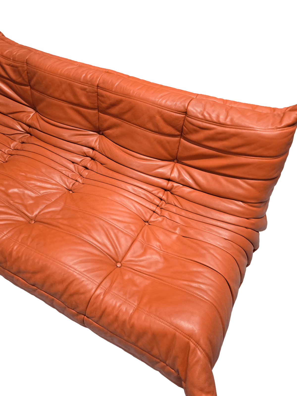 Ligne Roset Togo Three-Seater in Vibrant Orange Leather – A Modern Design Masterpiece - Opulent Seating