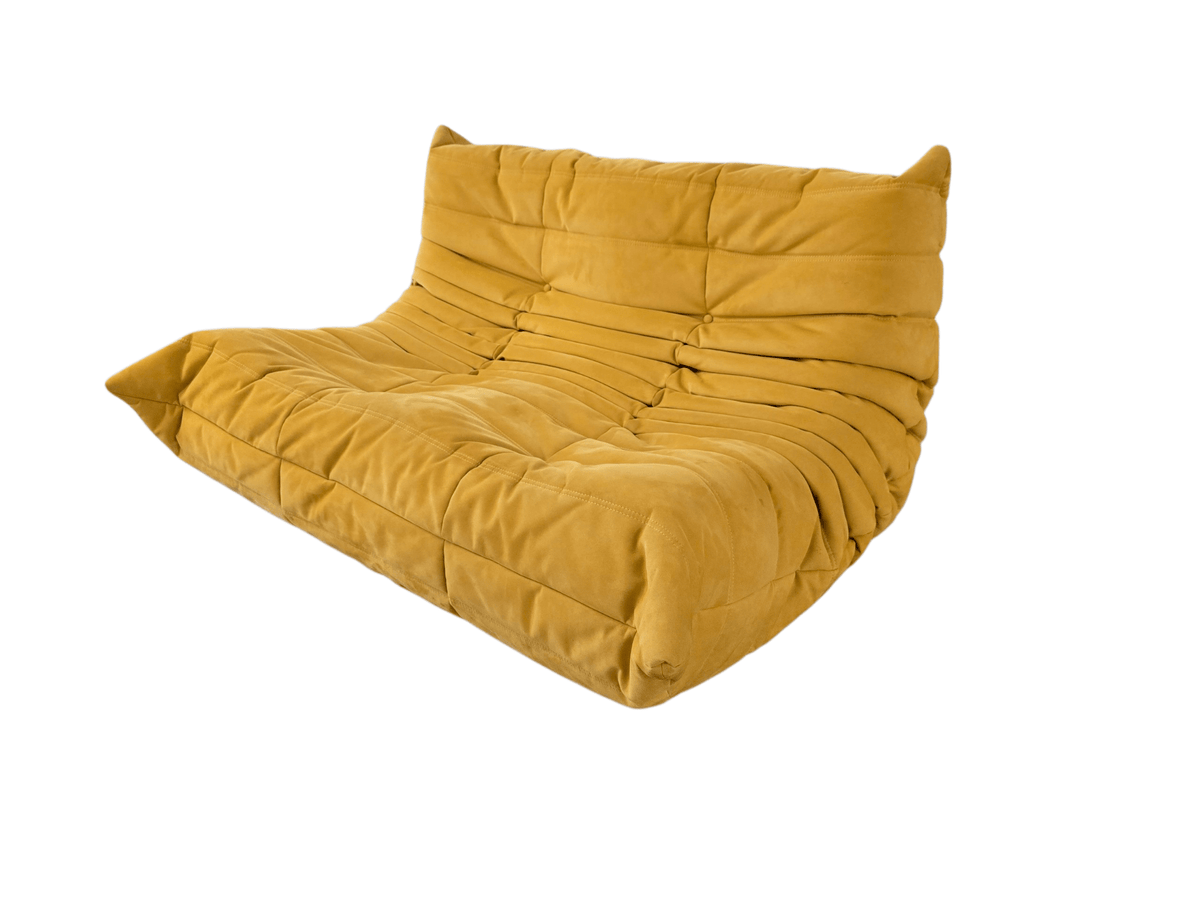 Ligne Roset Two Seater Alcantara Curry Yellow Togo Sofa Michel Ducaroy - Opulent Seating