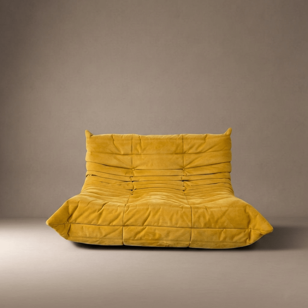 Ligne Roset Two Seater Alcantara Curry Yellow Togo Sofa Michel Ducaroy - Opulent Seating