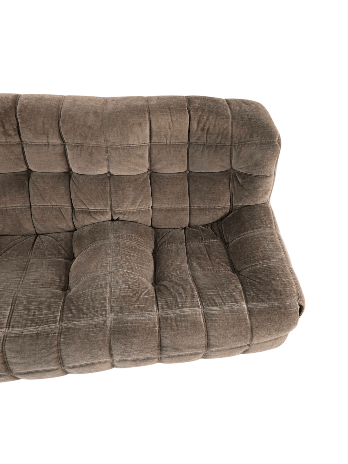 Ligne Roset Vintage Kashima Three Seater Brown Chenille Sofa & Footstool - Opulent Seating