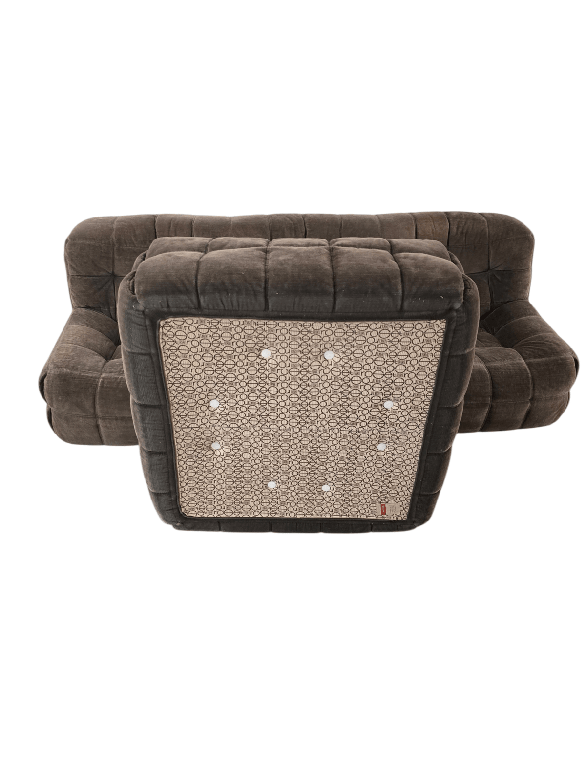 Ligne Roset Vintage Kashima Three Seater Brown Chenille Sofa & Footstool - Opulent Seating