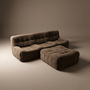 Ligne Roset Vintage Kashima Three Seater Brown Chenille Sofa & Footstool