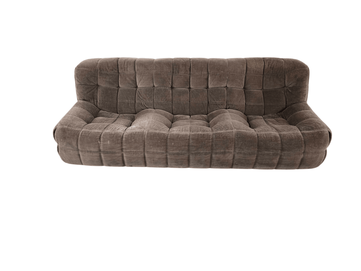 Ligne Roset Vintage Kashima Three Seater Brown Chenille Sofa & Footstool - Opulent Seating