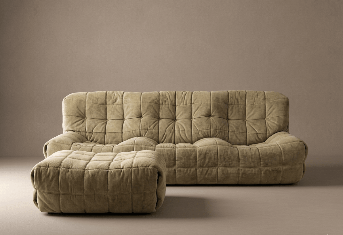 Ligne Roset Vintage Three Seater Kashima Sofa & Footstool - Opulent Seating