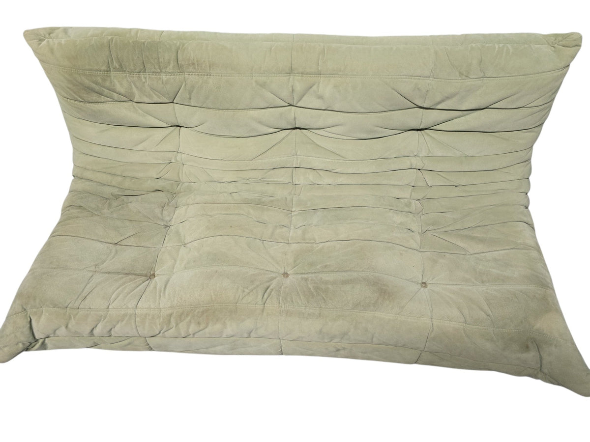Ligne Roset Vintage Three Seater Togo Sofa & Footstool – Sage Green Alcantara - Opulent Seating