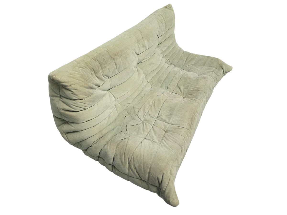 Ligne Roset Vintage Three Seater Togo Sofa & Footstool – Sage Green Alcantara - Opulent Seating