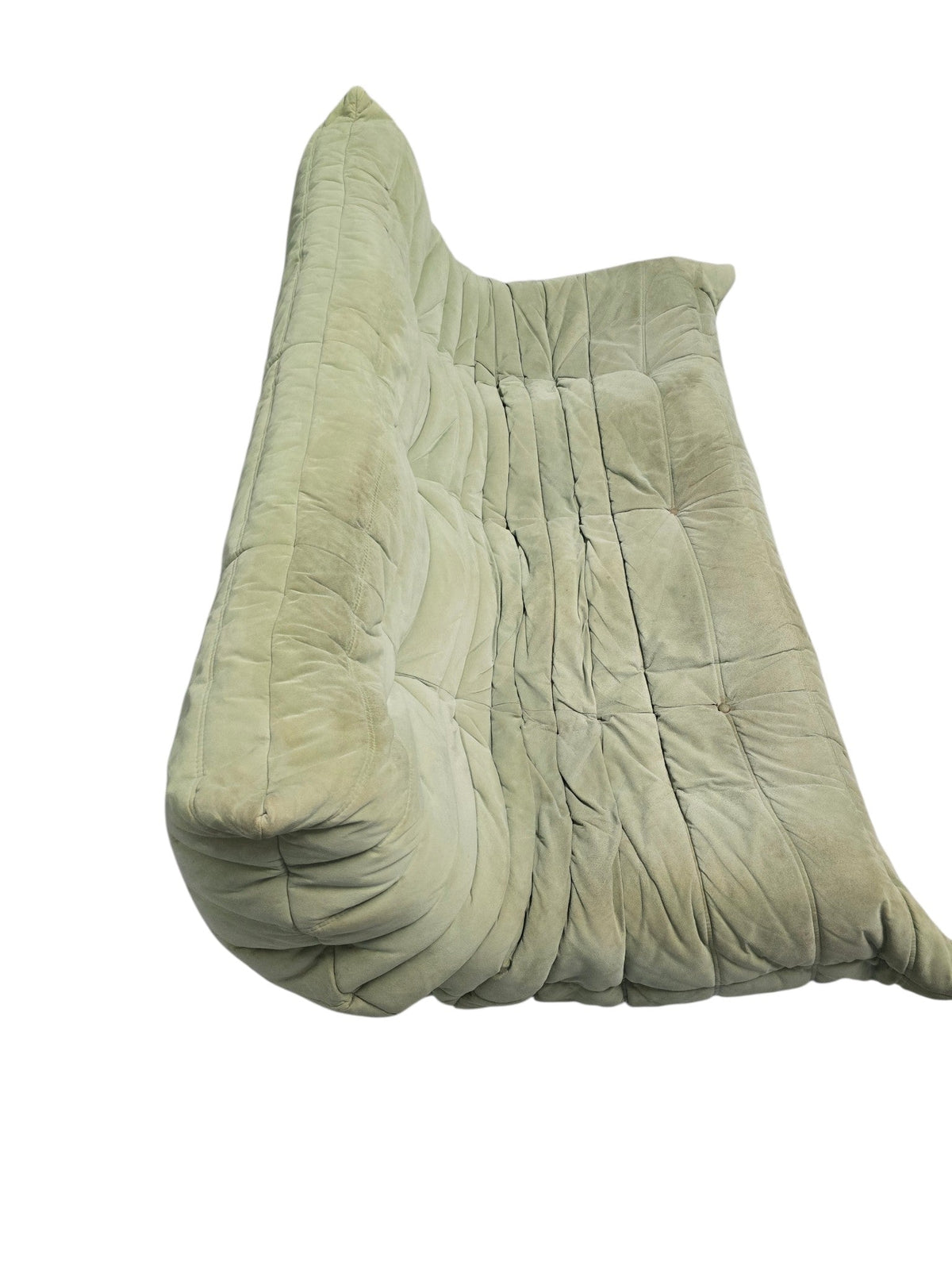 Ligne Roset Vintage Three Seater Togo Sofa & Footstool – Sage Green Alcantara - Opulent Seating