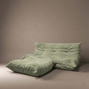 Ligne Roset Vintage Three Seater Togo Sofa & Footstool – Sage Green Alcantara