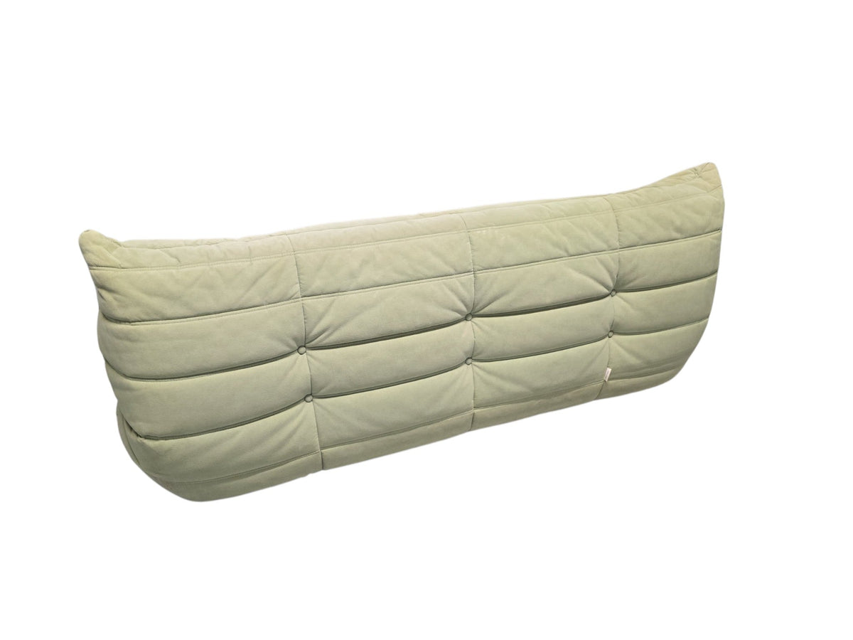 Ligne Roset Vintage Three Seater Togo Sofa & Footstool – Sage Green Alcantara - Opulent Seating