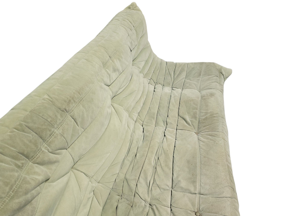 Ligne Roset Vintage Three Seater Togo Sofa & Footstool – Sage Green Alcantara - Opulent Seating