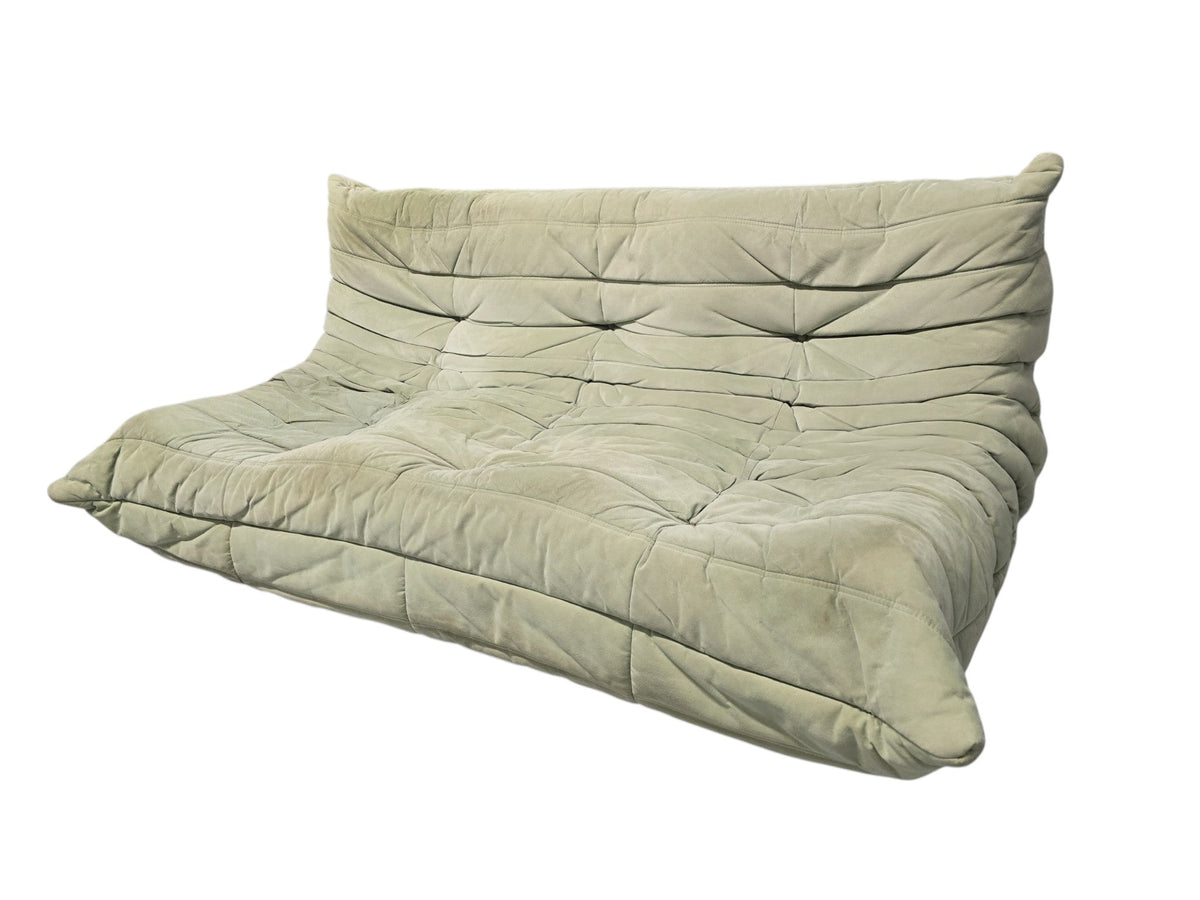 Ligne Roset Vintage Three Seater Togo Sofa & Footstool – Sage Green Alcantara - Opulent Seating