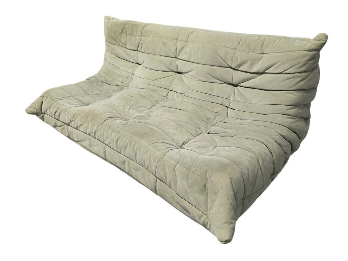 Ligne Roset Vintage Three Seater Togo Sofa & Footstool – Sage Green Alcantara - Opulent Seating