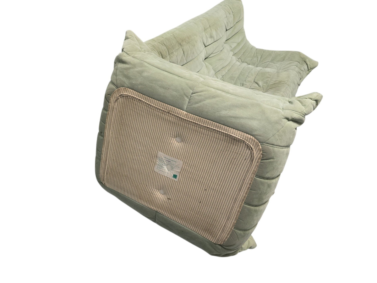 Ligne Roset Vintage Three Seater Togo Sofa & Footstool – Sage Green Alcantara - Opulent Seating