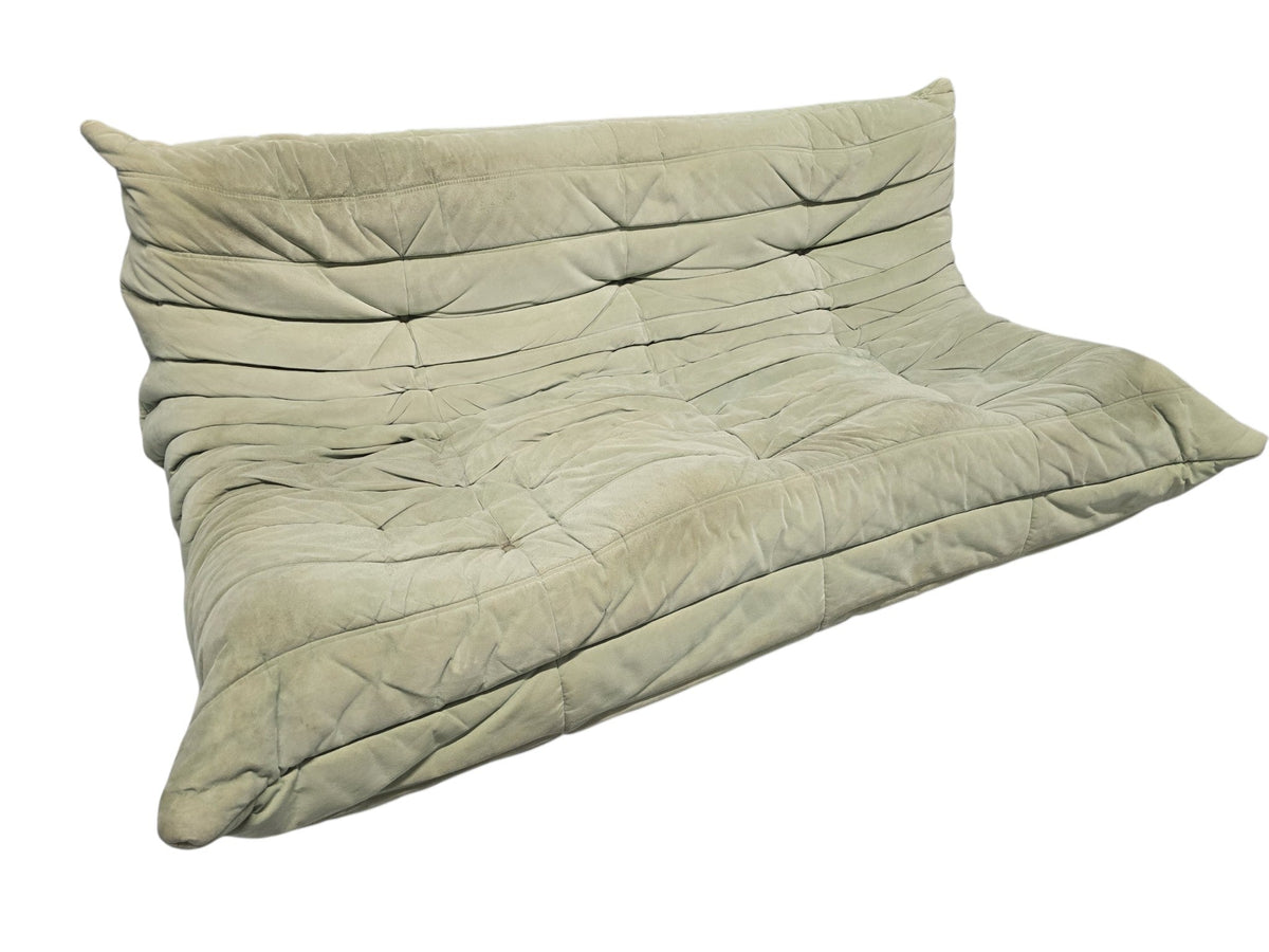 Ligne Roset Vintage Three Seater Togo Sofa & Footstool – Sage Green Alcantara - Opulent Seating