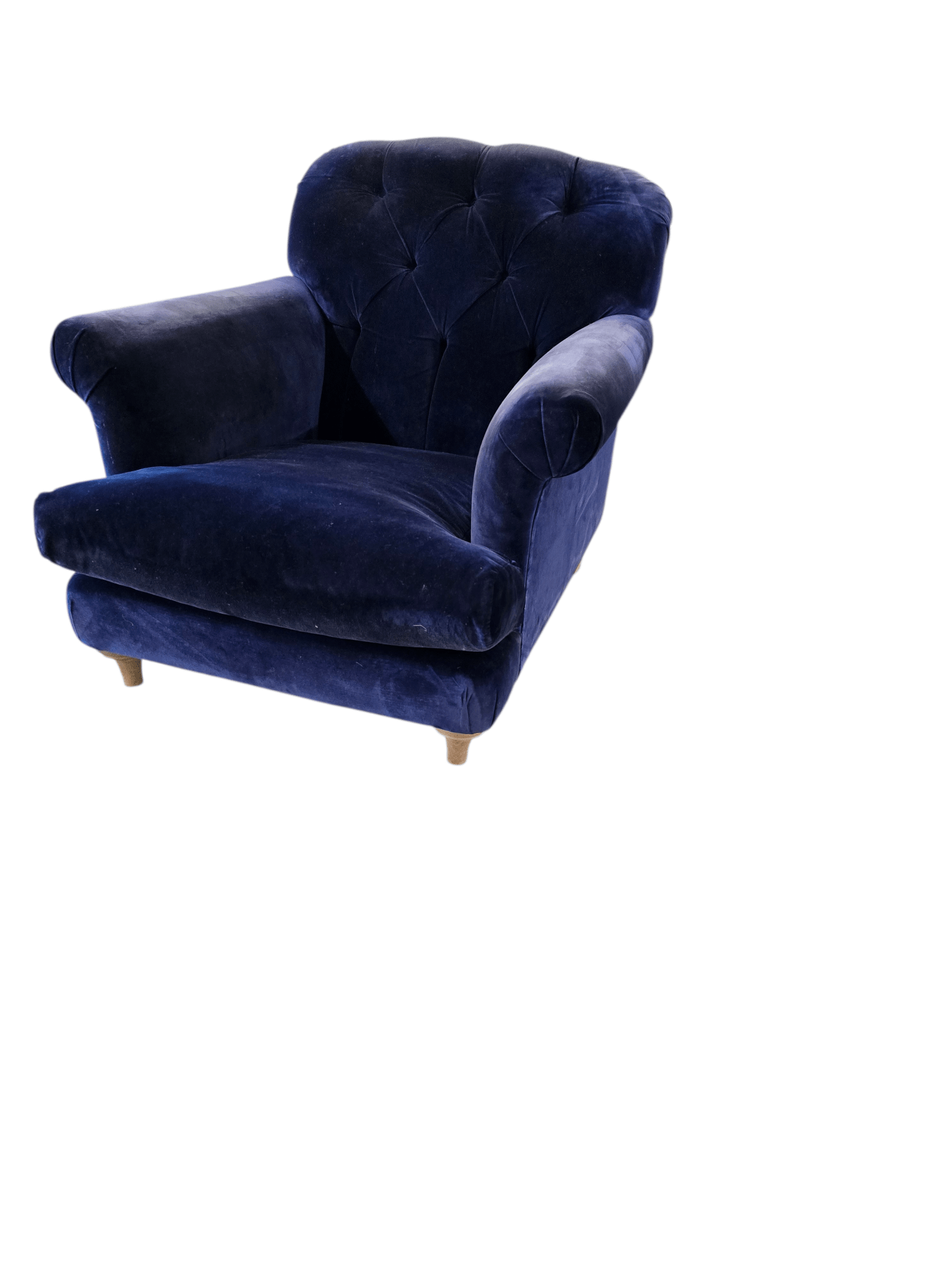 Loaf Truffle Button Back Armchair In Blue Clever Velvet - Opulent Seating