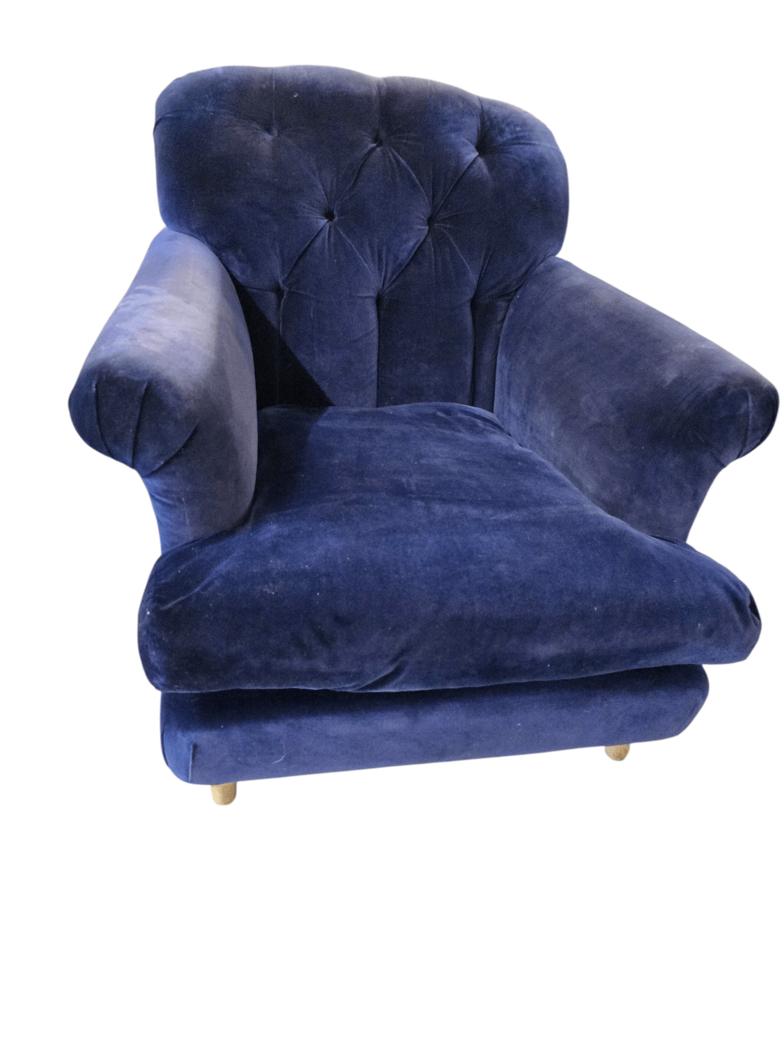 Loaf Truffle Button Back Armchair In Blue Clever Velvet - Opulent Seating