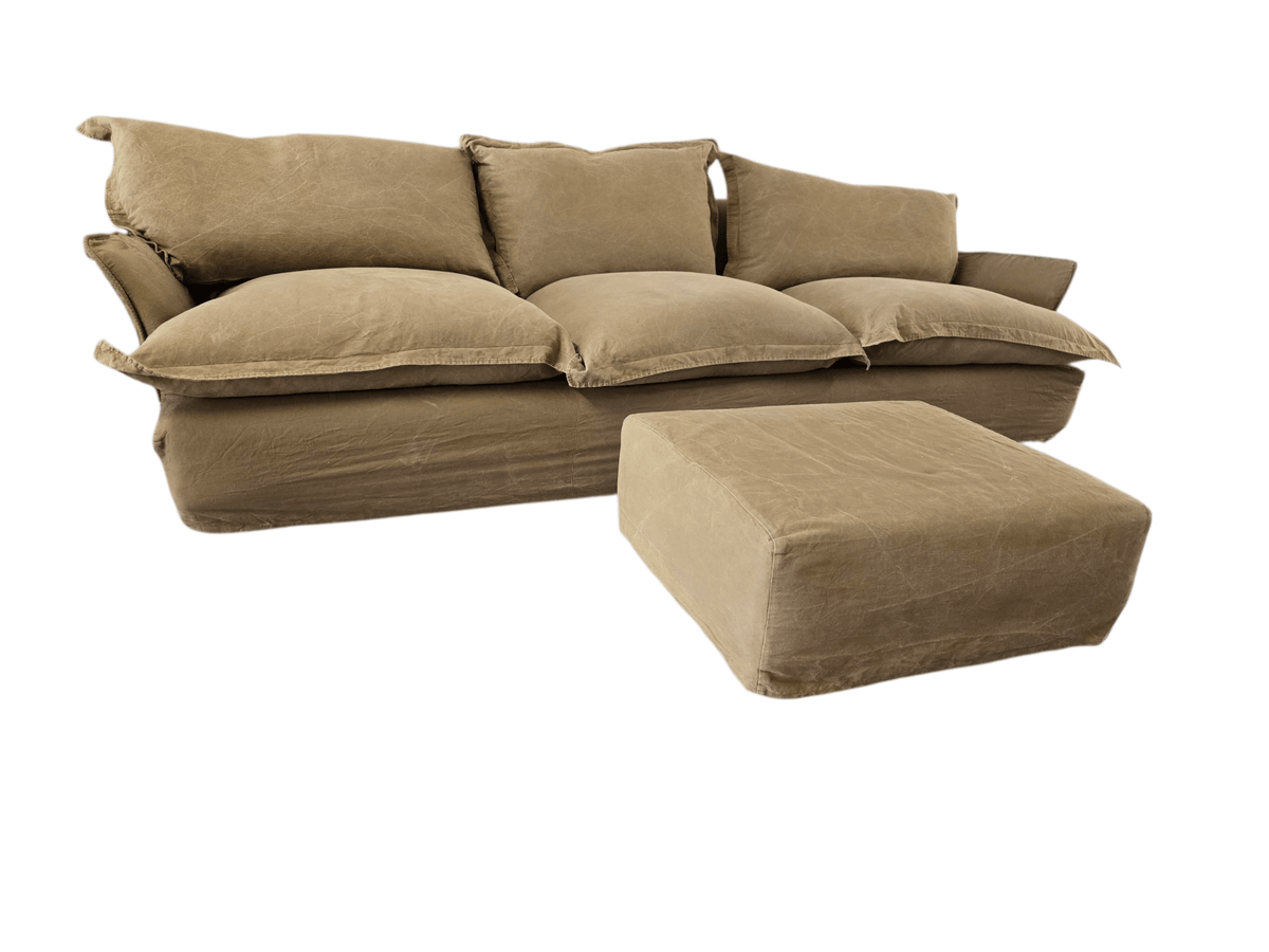 Maker & Sons "Song" Large 3 Seater Sofa & Matching Footstool | Olive Green Linen - Opulent Seating