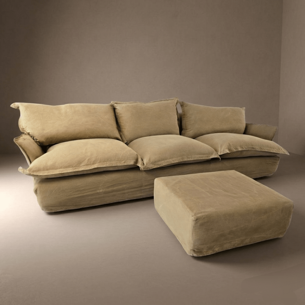Maker & Sons "Song" Large 3 Seater Sofa & Matching Footstool | Olive Green Linen - Opulent Seating