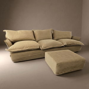 Maker & Sons "Song" Large 3 Seater Sofa & Matching Footstool | Olive Green Linen