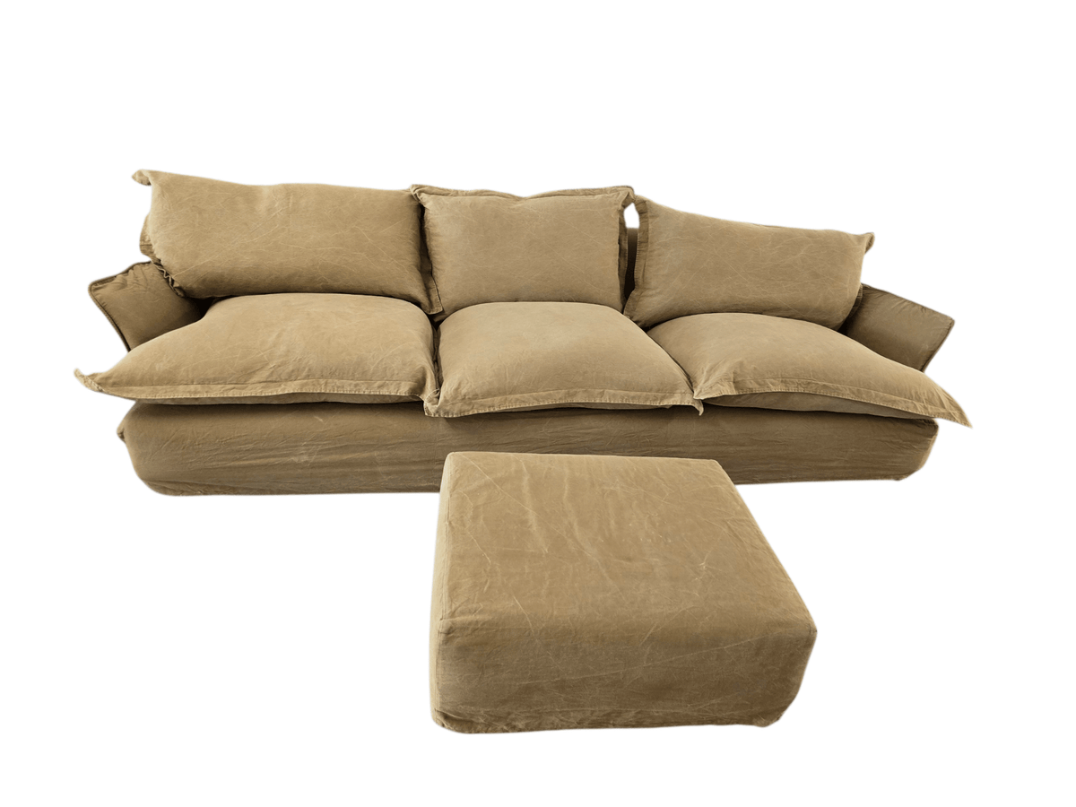 Maker & Sons "Song" Large 3 Seater Sofa & Matching Footstool | Olive Green Linen - Opulent Seating