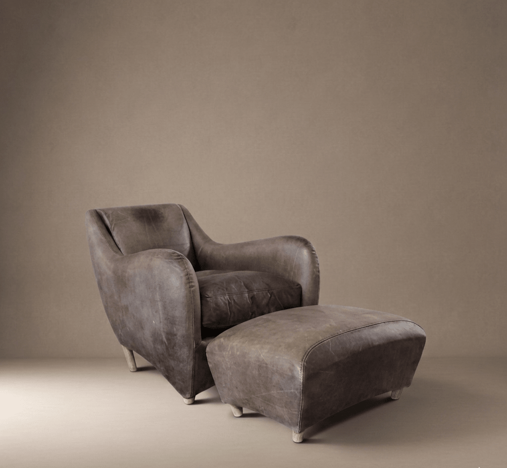 Matthew Hilton Dark Brown Leather Balzac Armchair & Footstool | SCP - Opulent Seating