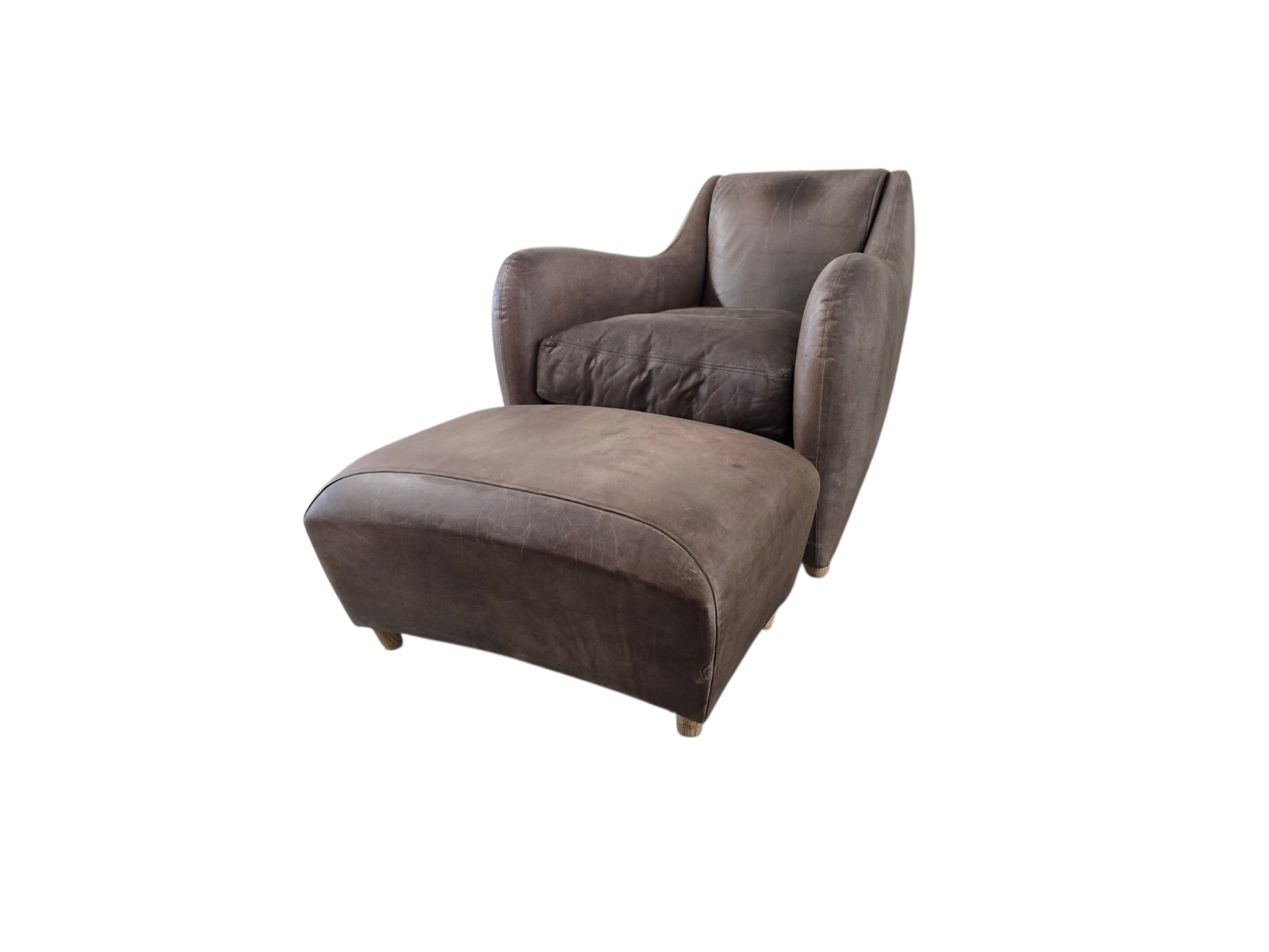 Matthew Hilton Dark Brown Leather Balzac Armchair & Footstool | SCP - Opulent Seating