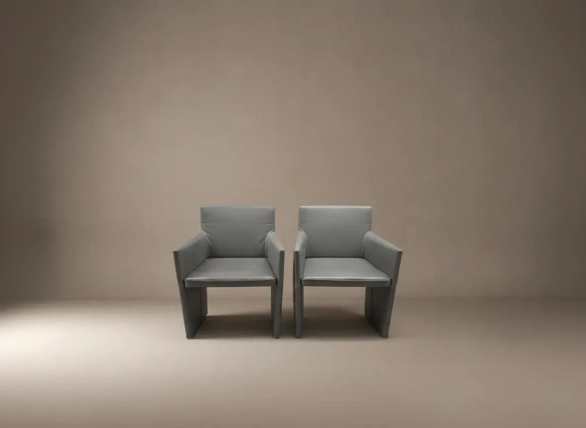 Pair of 2 BB Italia Posa Chairs Grey Leather Armchairs - Opulent Seating