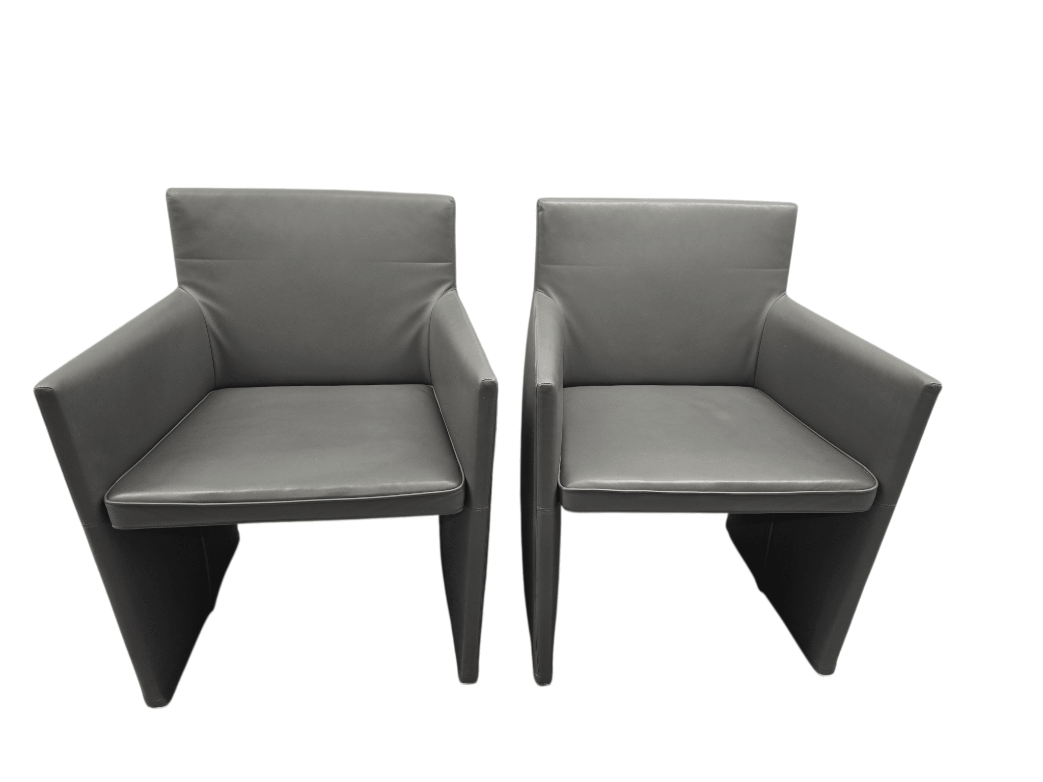 Pair of 2 BB Italia Posa Chairs Grey Leather Armchairs - Opulent Seating