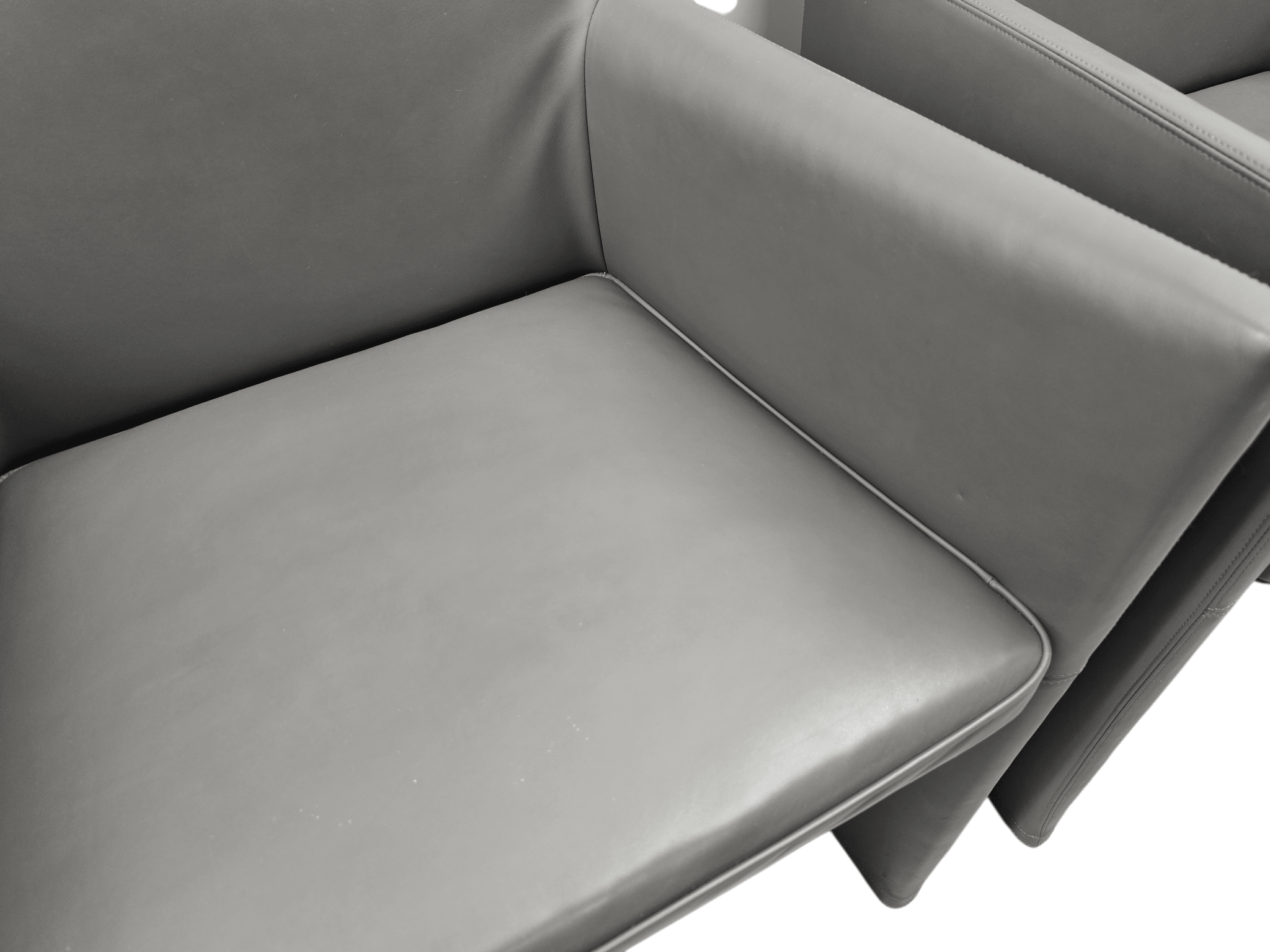 Pair of 2 BB Italia Posa Chairs Grey Leather Armchairs - Opulent Seating