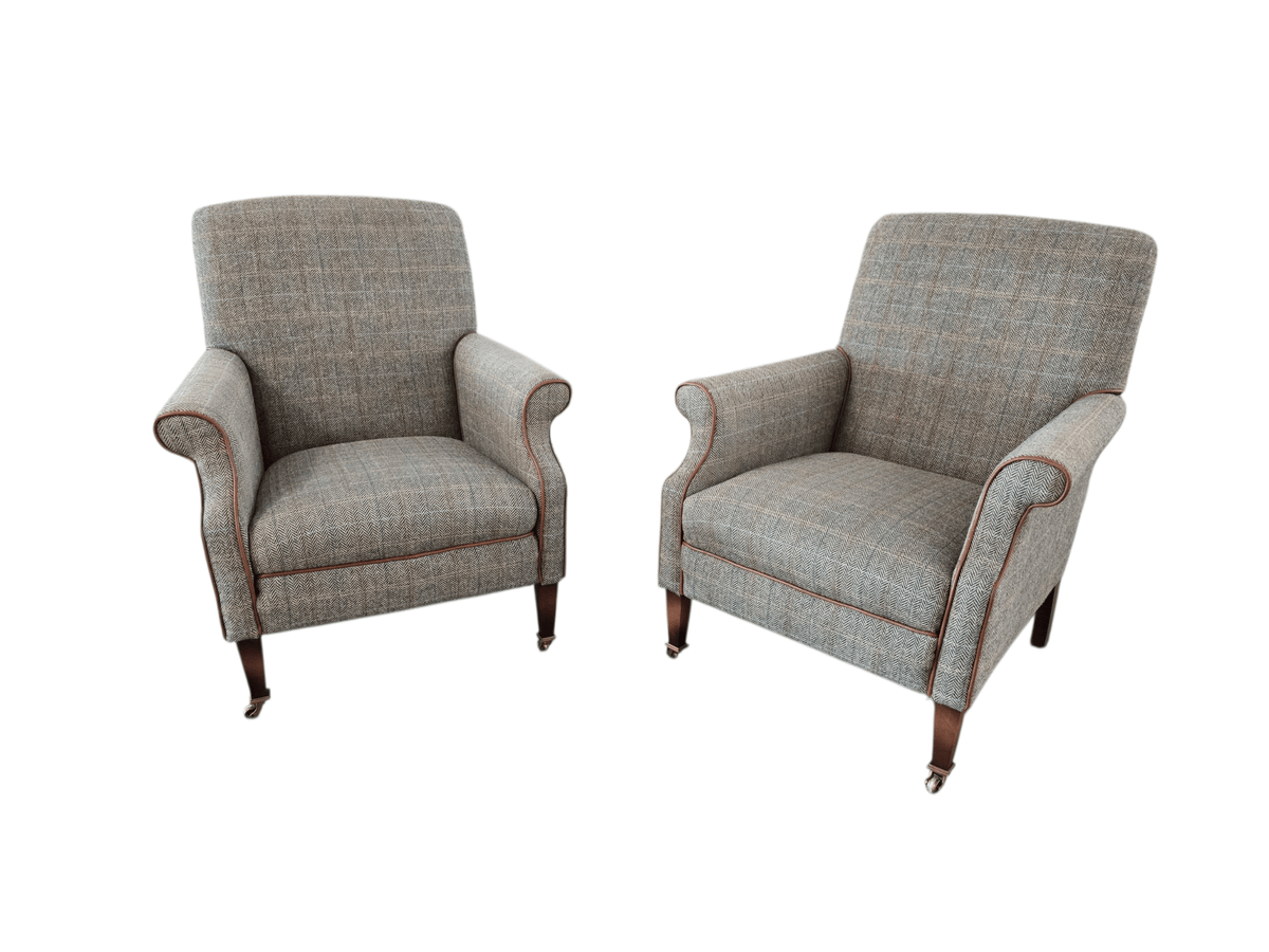 Pair of Genuine Tetrad for John Lewis 'Bowmore' Armchairs – Bracken Herringbone Harris Tweed - Opulent Seating