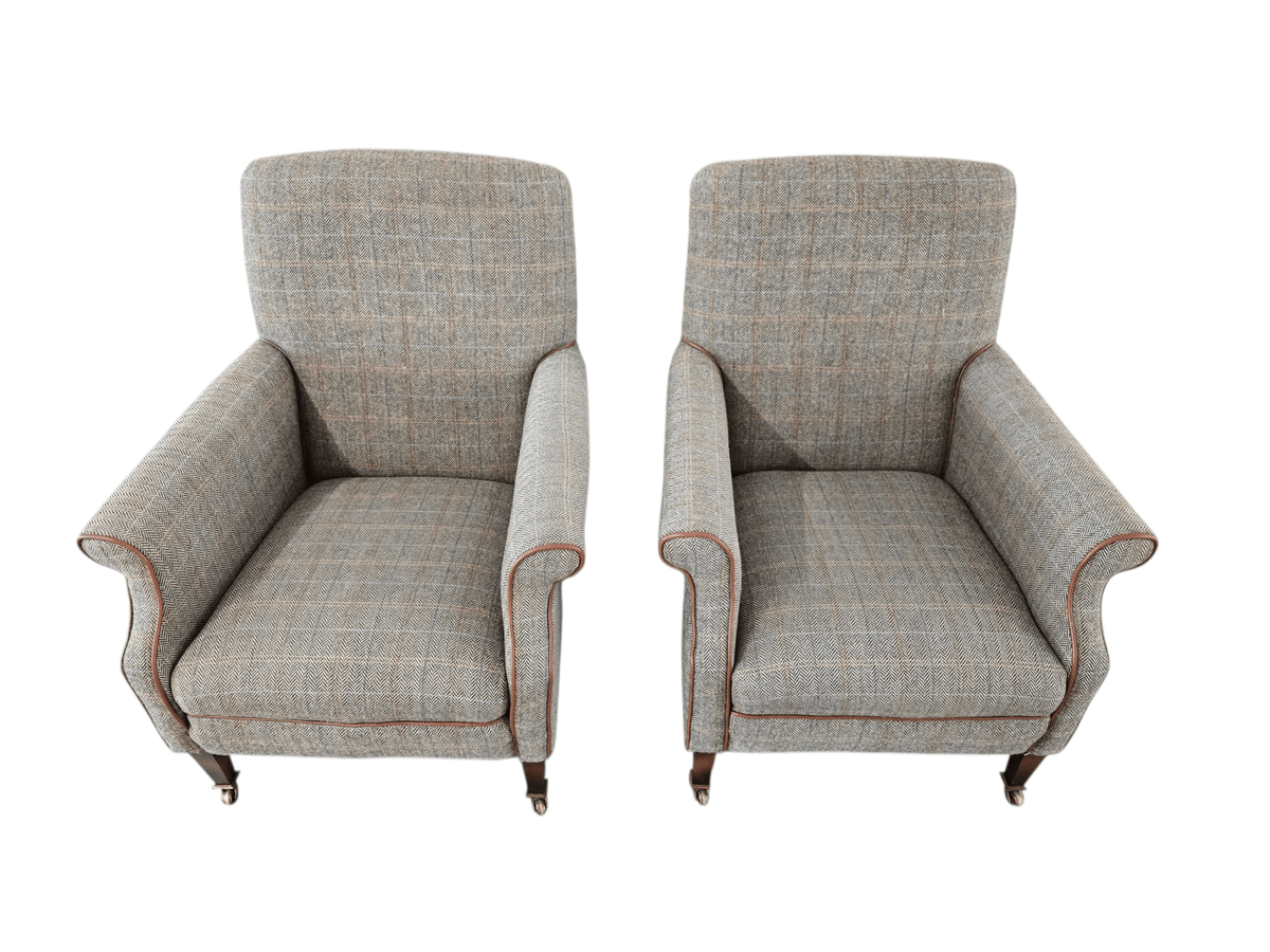 Pair of Genuine Tetrad for John Lewis 'Bowmore' Armchairs – Bracken Herringbone Harris Tweed - Opulent Seating