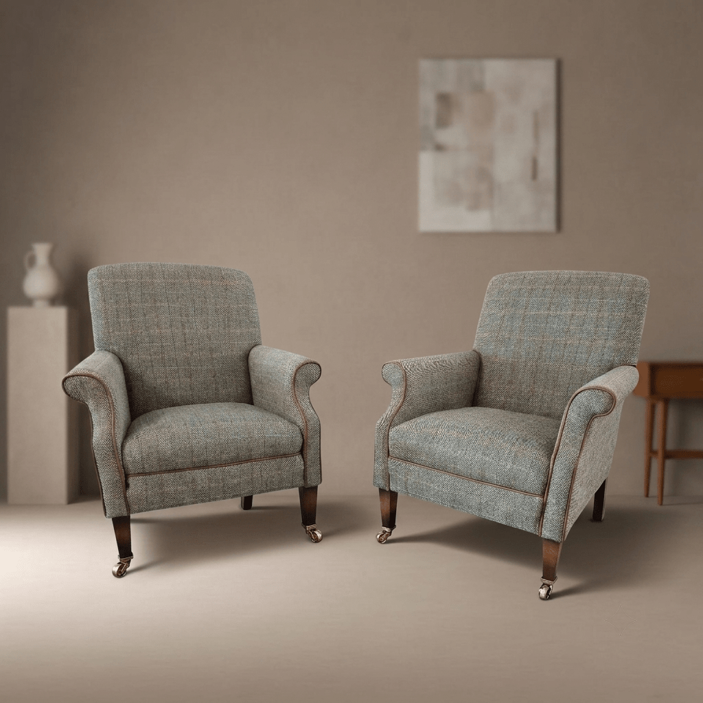 Pair of Genuine Tetrad for John Lewis 'Bowmore' Armchairs – Bracken Herringbone Harris Tweed - Opulent Seating