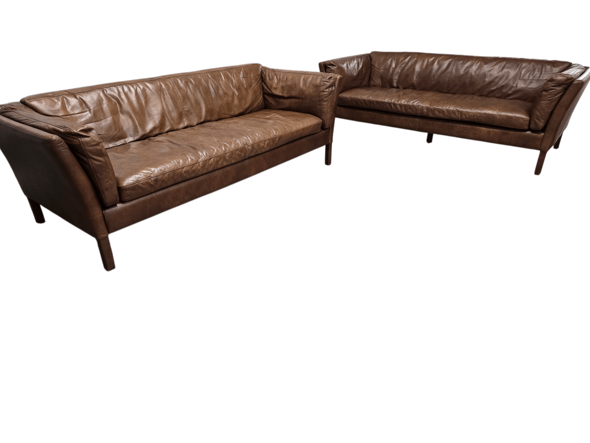 Pair of John Lewis & Partners Halo 'Groucho' 3 - Seater Leather Sofas – Riders Nut - Opulent Seating