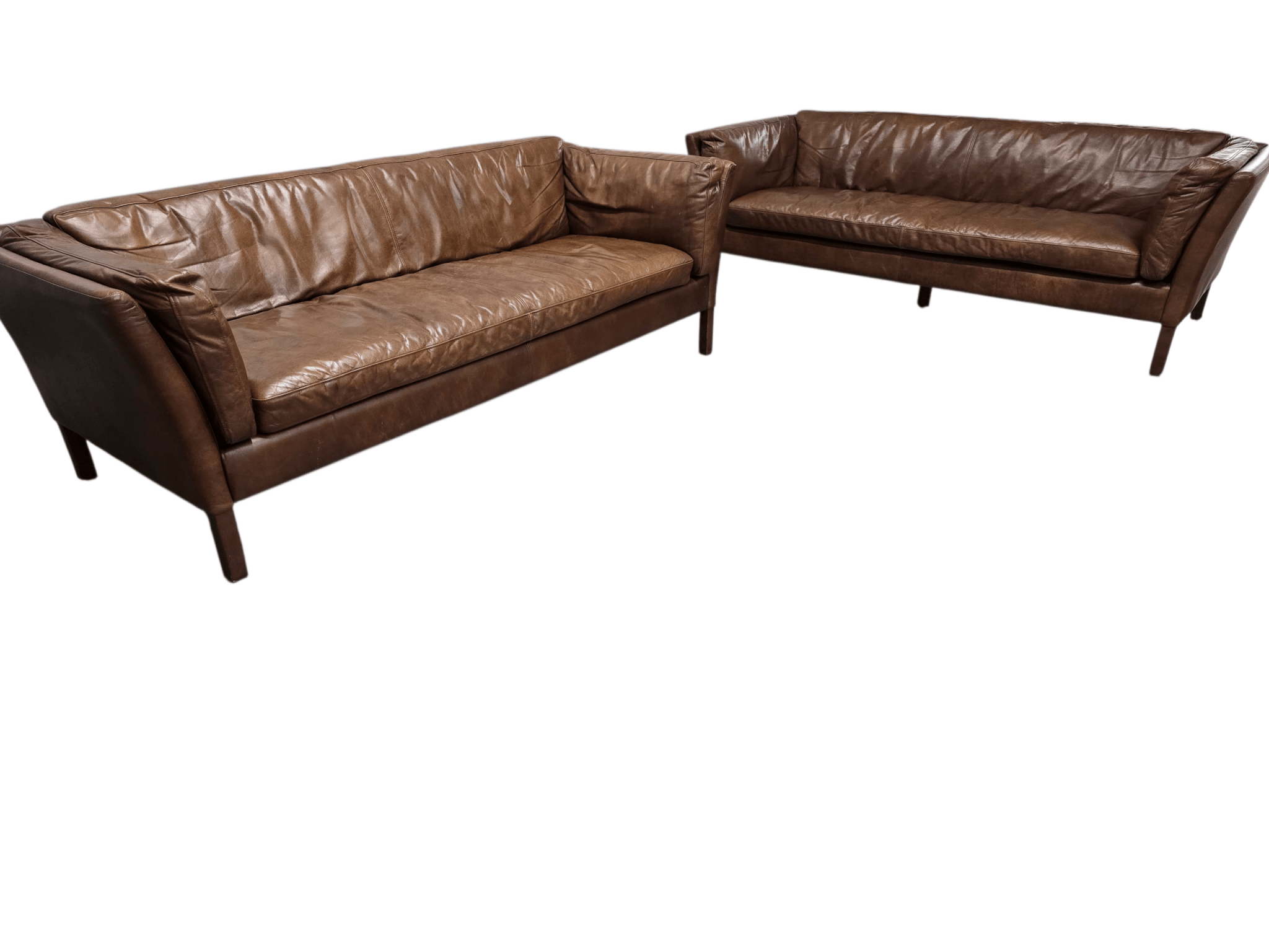 Pair of John Lewis & Partners Halo 'Groucho' 3 - Seater Leather Sofas – Riders Nut - Opulent Seating