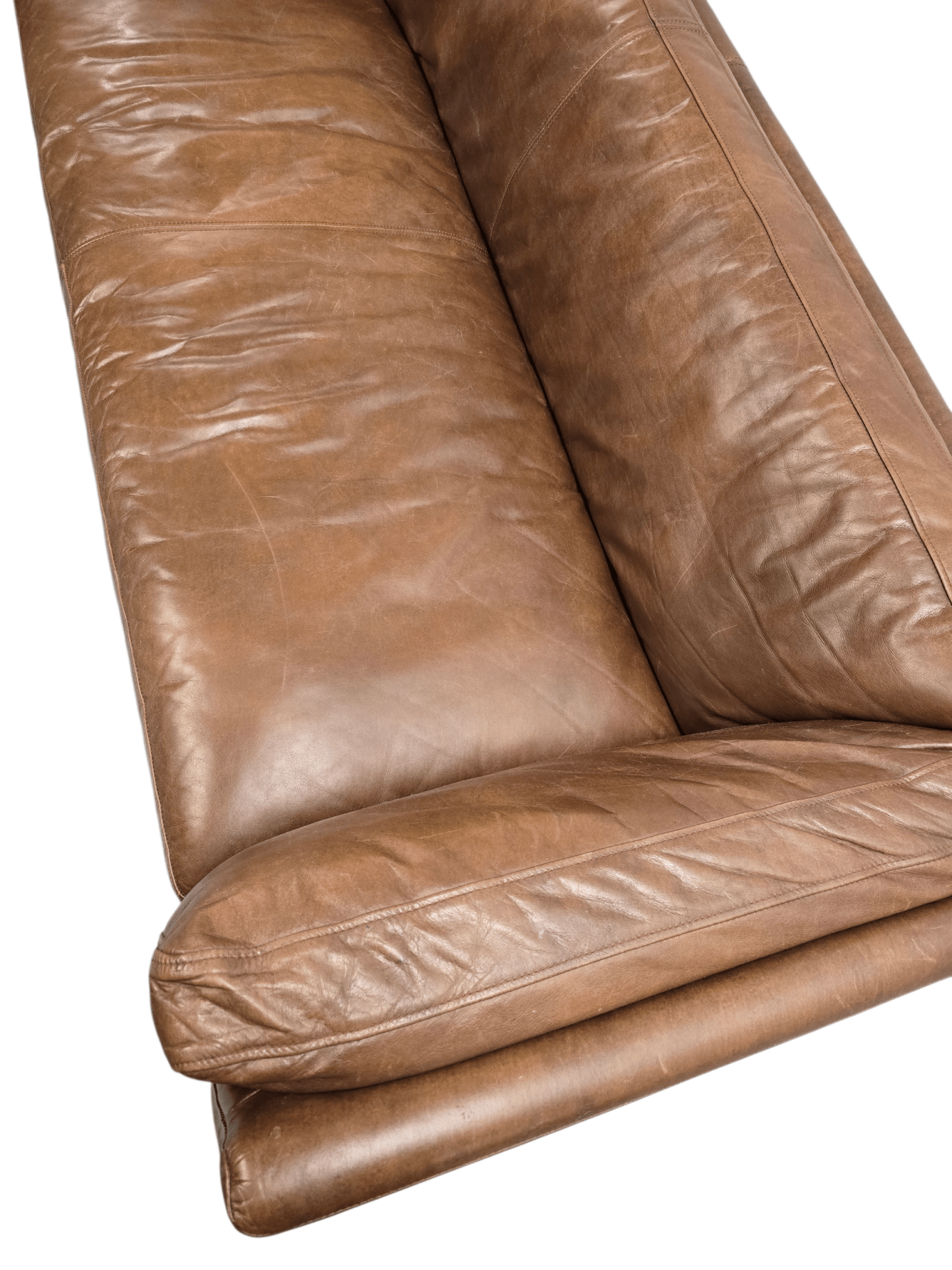 Pair of John Lewis & Partners Halo 'Groucho' 3 - Seater Leather Sofas – Riders Nut - Opulent Seating