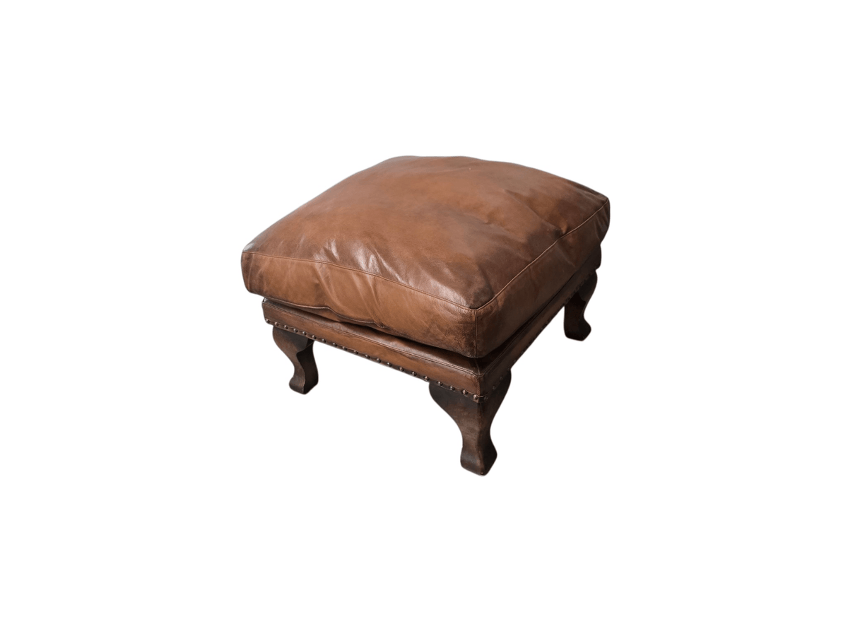 Pair of John Lewis Tetrad 'Compton' Brown Leather Armchairs & Matching Footstool - Opulent Seating