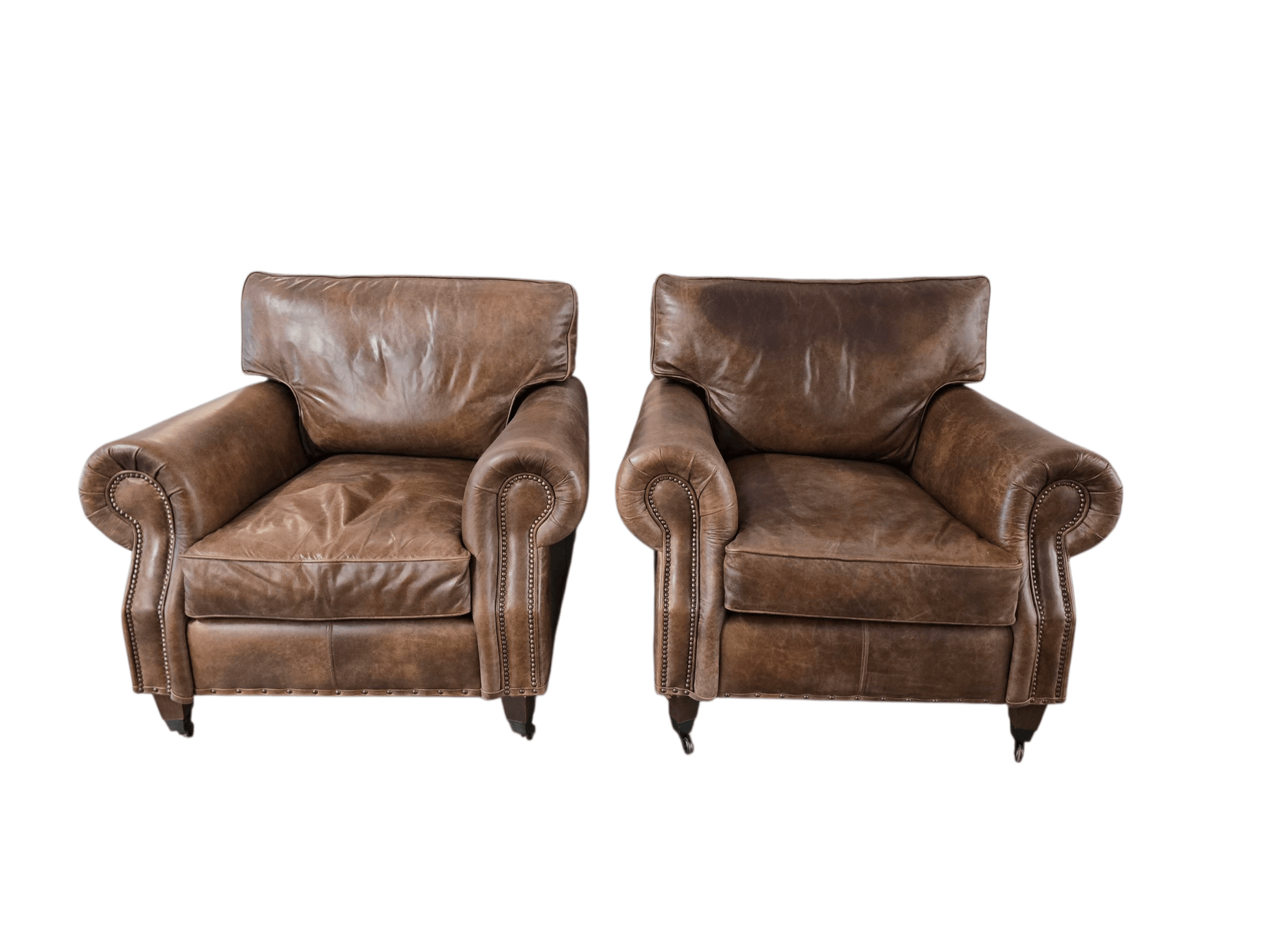 Pair of Old Boot Ltd "Hepburn" Leather Armchairs – Vintage Brown - Opulent Seating
