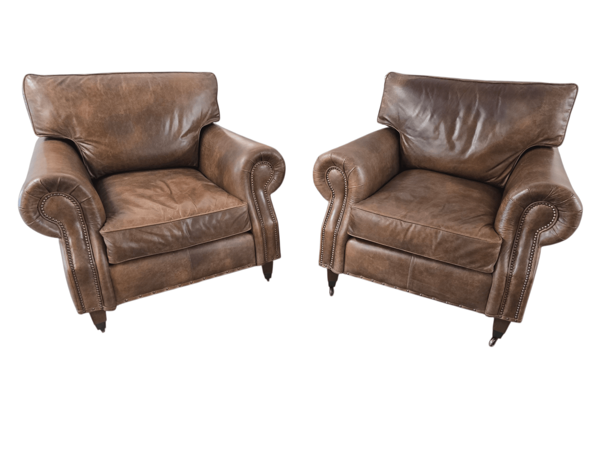 Pair of Old Boot Ltd "Hepburn" Leather Armchairs – Vintage Brown - Opulent Seating