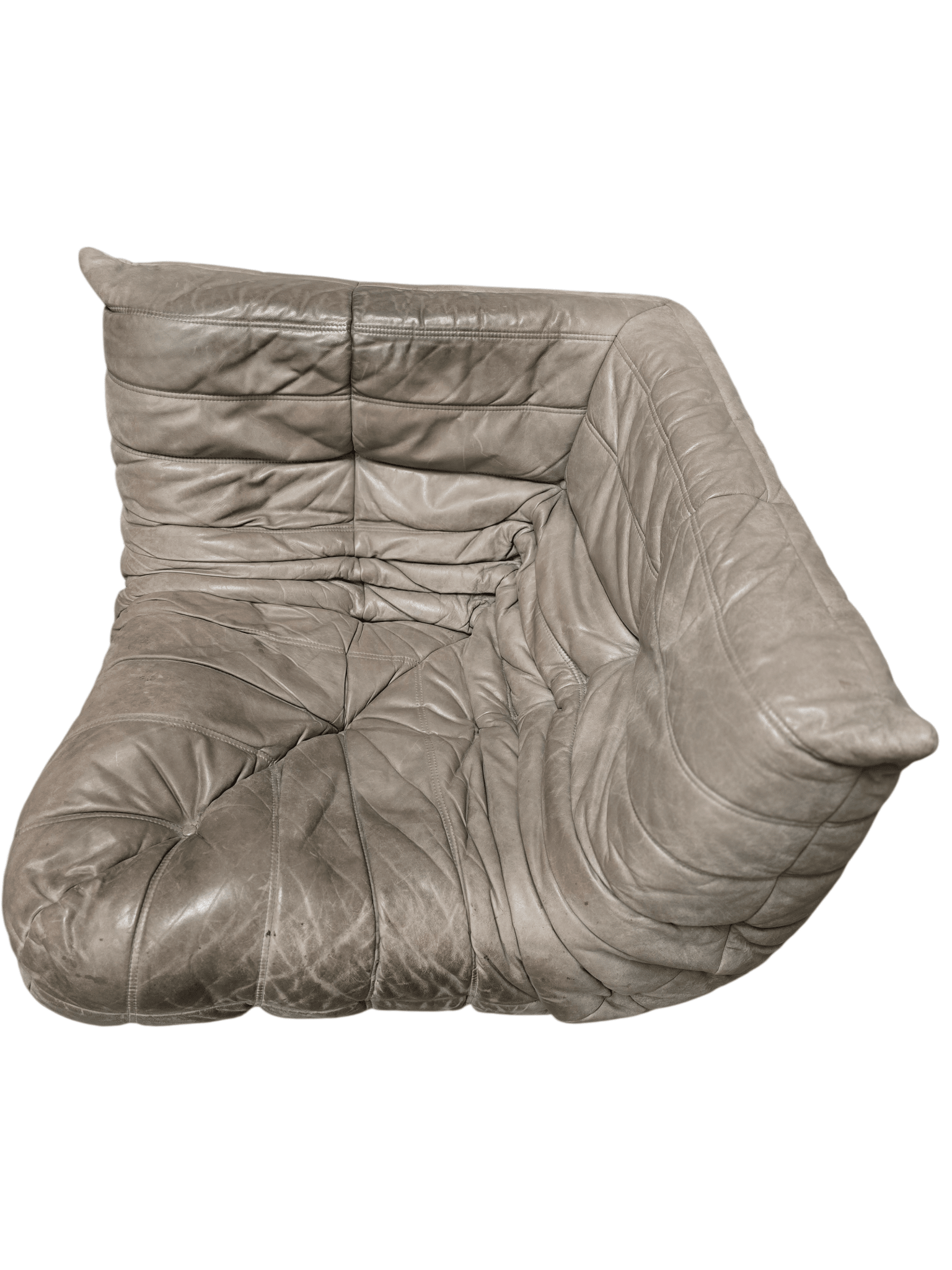 Professionally Restored Ligne Roset Togo Corner Sofa in Grey Leather | Enhanced Padding - Opulent Seating